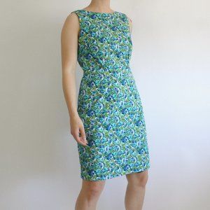 Vintage 90s y2k Does 70s Floral Print Midi Length Sheath Dress